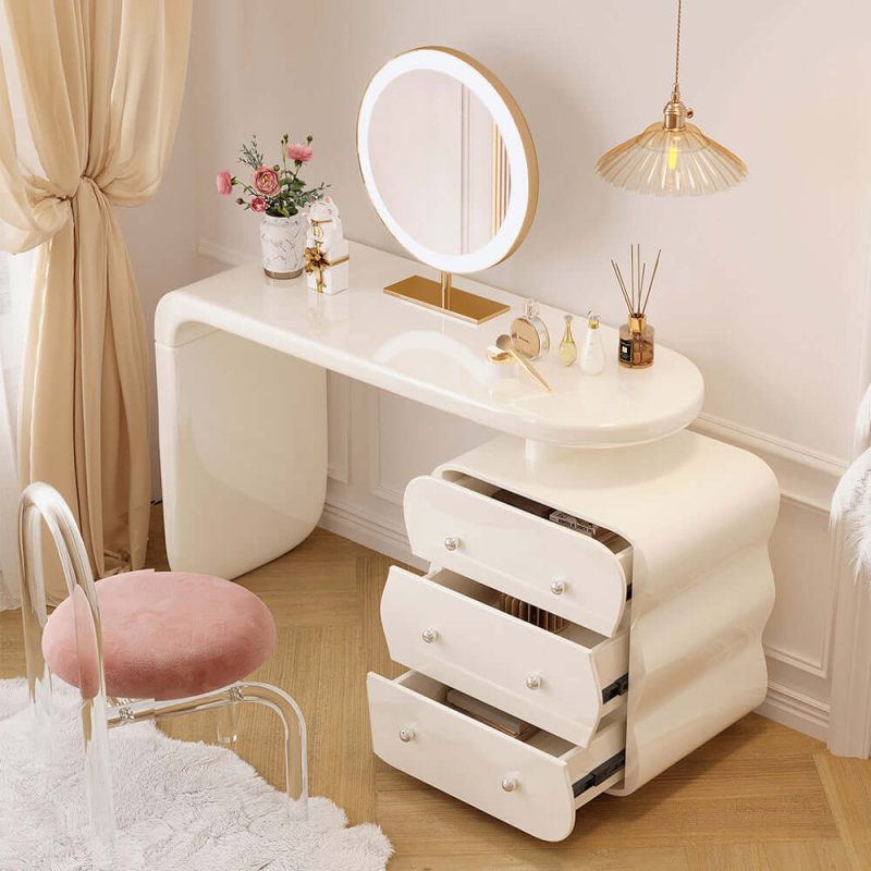 JASIWAY White Makeup Vanity with Adjustable 3-Drawer Side Cabinet Position