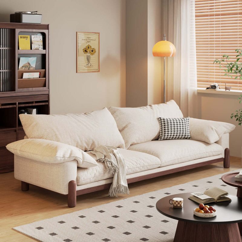 JASIWAY Wooden Three-Seater Sofa with Armrests – Oversized Comfort and Style