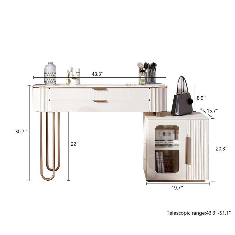 JASIWAY Modern White Makeup Vanity Table with LED Lighted Mirror & Cabinet