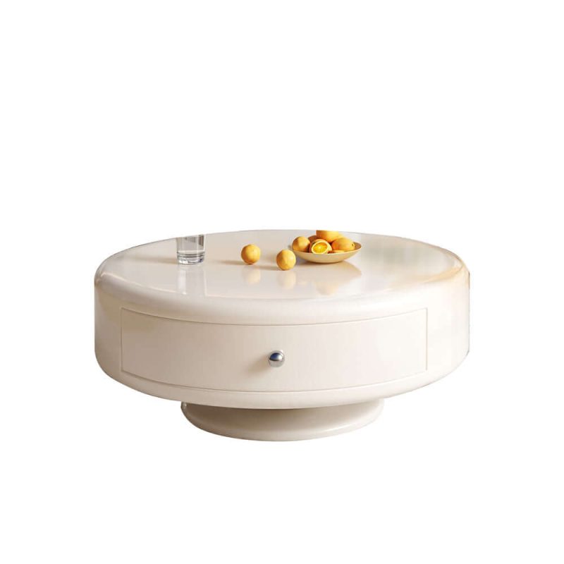JASIWAY Round Rotating Nesting Coffee Table Set of 2 Tea Glass Side Table with 2 Drawers