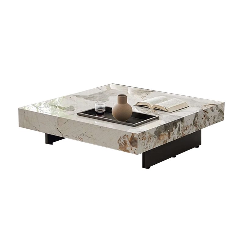 JASIWAY Luxury Square Marbling Coffee Table with Metal Legs