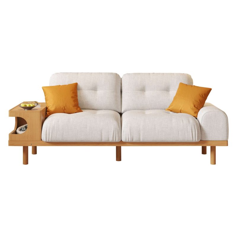 JASIWAY Japandi Wooden Base Sofa with Integrated Cat Den
