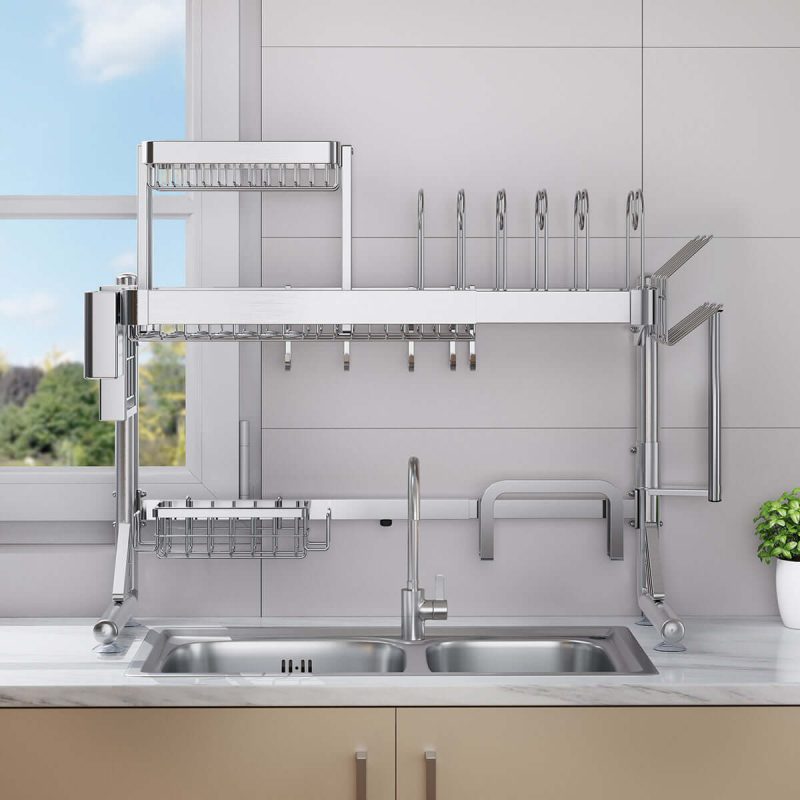 Kitchen Storage Essential: Large Over-Sink Dish Drying Rack & Multi-Function Organizer Shelf - Efficient Space-Saving, Quick-Drying Solution for Your Utensils & Bowls