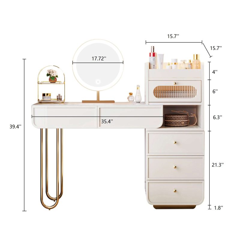 JASIWAY Light Luxury White Makeup Vanity with Jewelry Storage & Drawers Included