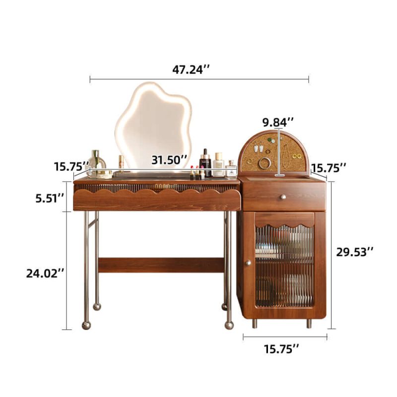JASIWAY Freely Combinable Solid Wood Makeup Table with Cabinet & LED Mirror