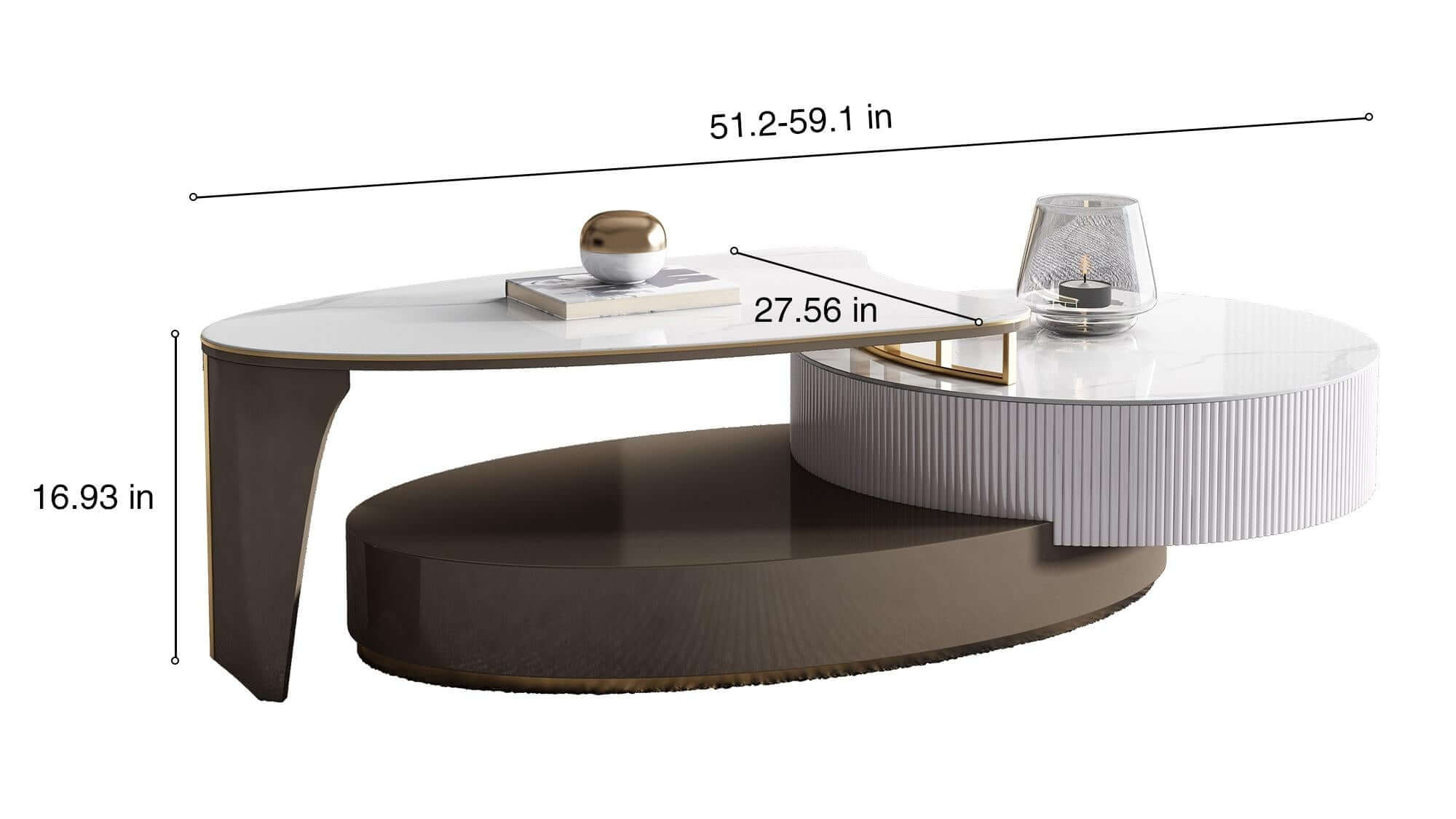 Dimension of Modern Extendable Coffee Table with Storage Sintered Stone Top & Wood Frame