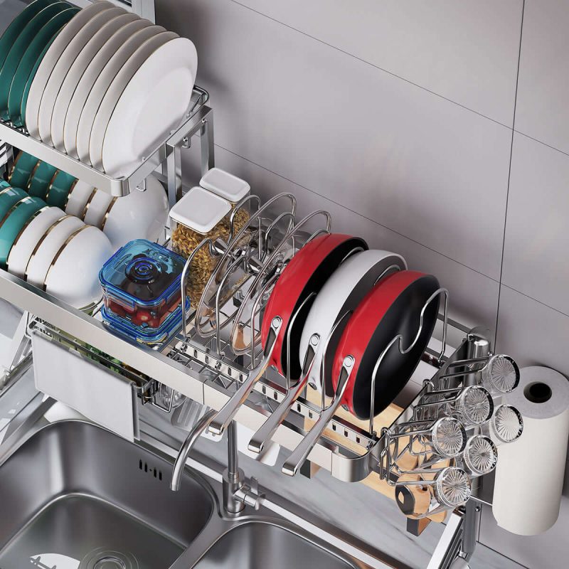 Kitchen Storage Essential: Large Over-Sink Dish Drying Rack & Multi-Function Organizer Shelf - Efficient Space-Saving, Quick-Drying Solution for Your Utensils & Bowls