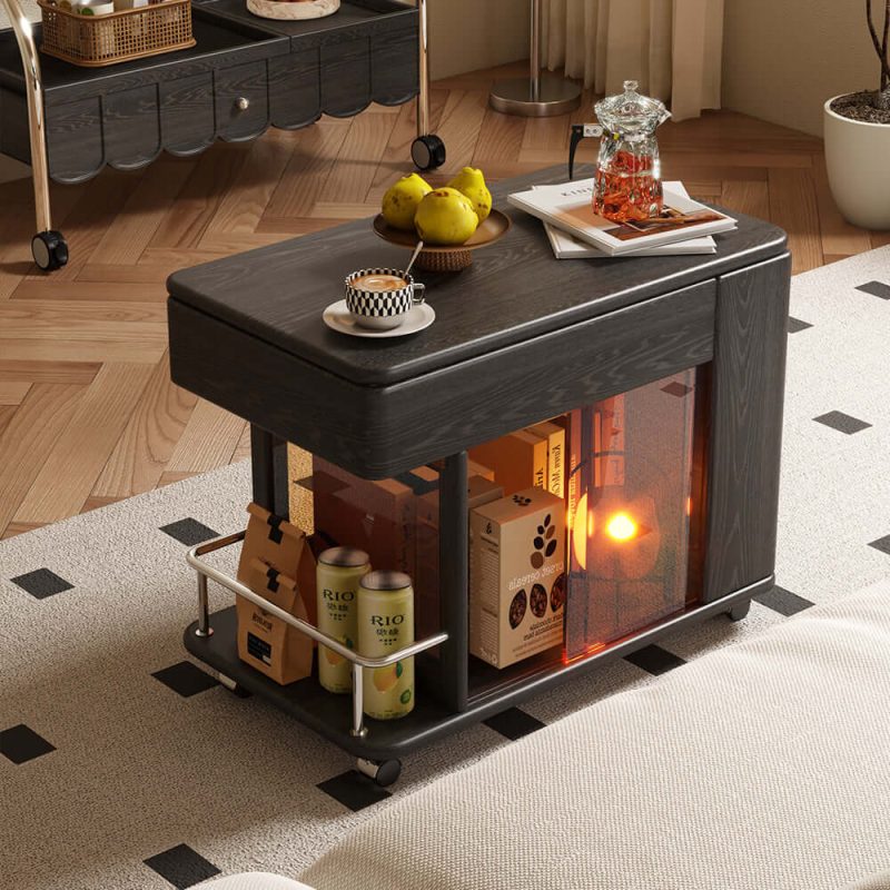 JASIWAY Solid Wood Multi-functional Adjustable Mobile Side Cabinet with Lift up Table Top