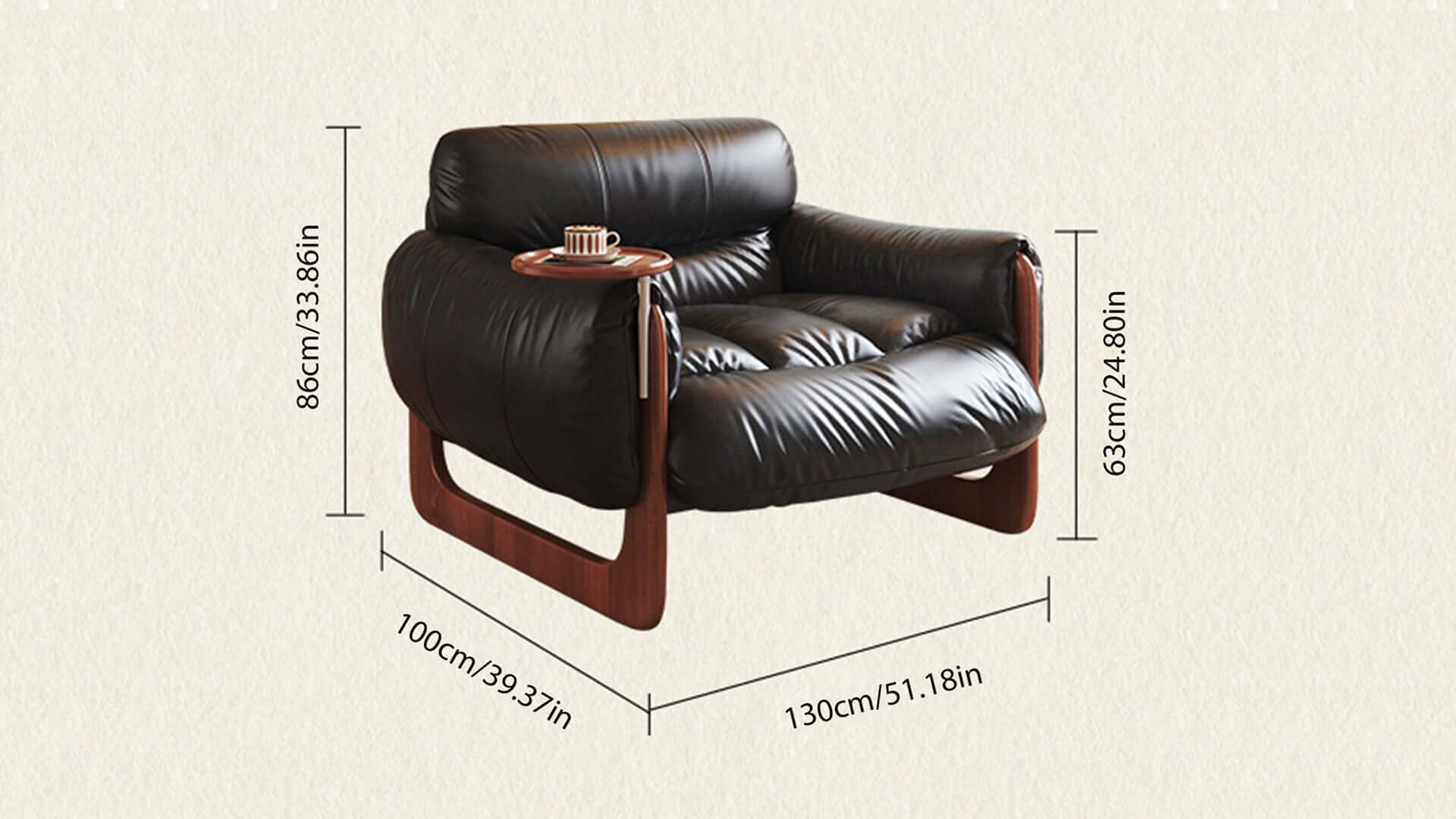 Dimension of Single Leather Leisure Sofa with Black & Brown Options