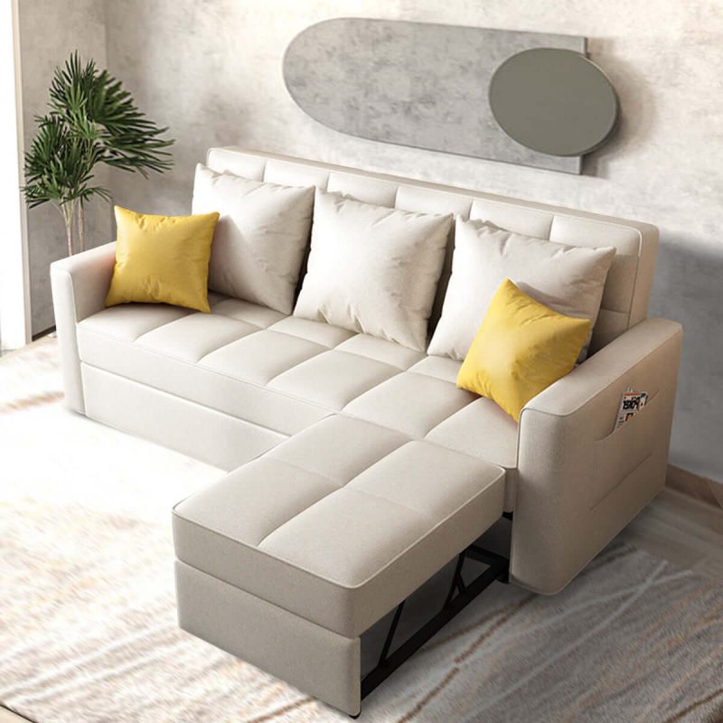 JASIWAY Linen Convertible Sleeper Sofa Chair Bed Beige 70.8"