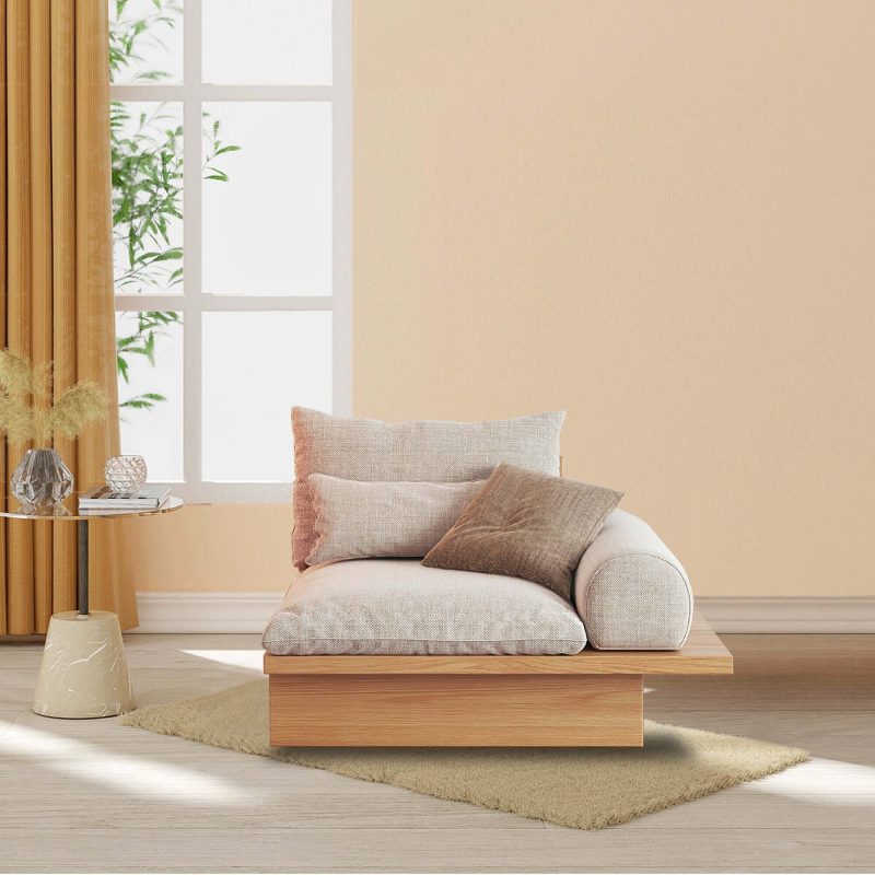 JASIWAY Cotton Linen Beige Sofa With Wood Frame & Storage Underneath