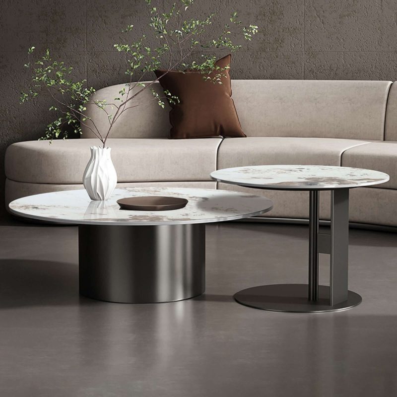 JASIWAY Black & Gold Round Nesting Coffee Table with Sintered Stone Top