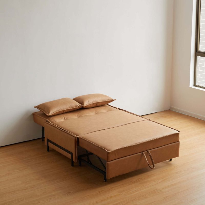 JASIWAY 35.4" Brown  Modern Double Loveseat Sleeper Durable and Easy to Clean Sofa Bed