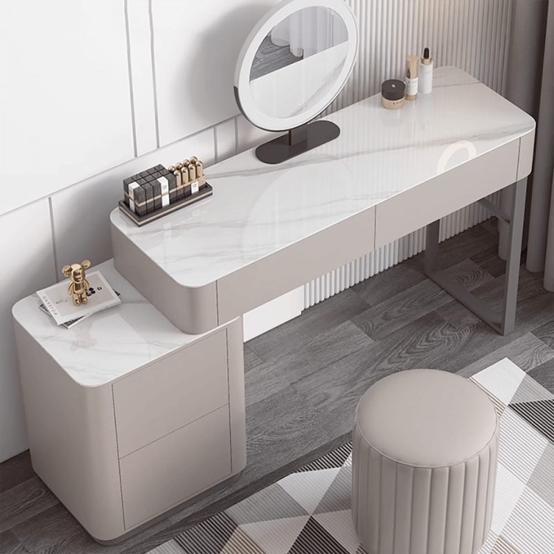 JASIWAY Modern Dressing Table Stool & Mirror Included with Sintered Stone Tabletop
