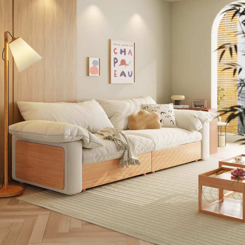 JASIWAY Japandi Pull-out Sofa Bed with Three Fabric Options Available