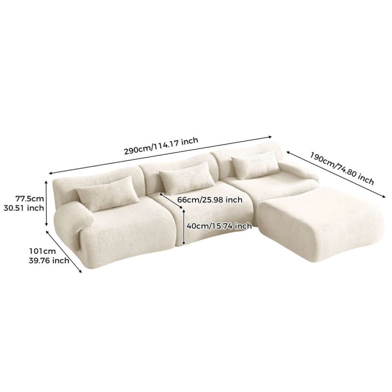 JASIWAY Modern Teddy Velvet Upholstered Sectional Sofa Modular Sofa
