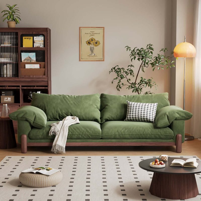 JASIWAY Wooden Three-Seater Sofa with Armrests – Oversized Comfort and Style