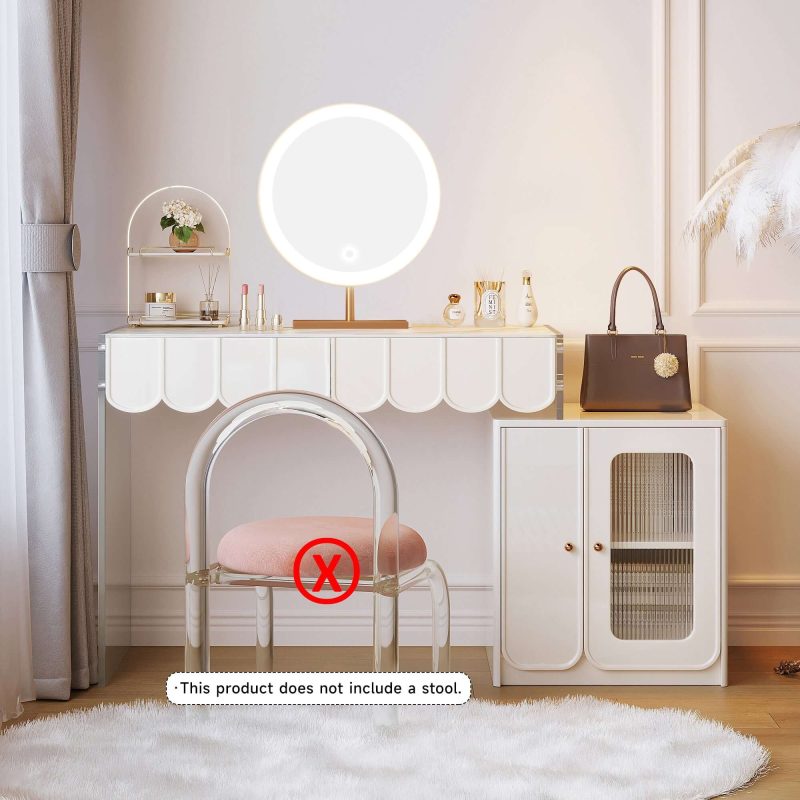 JASIWAY Modern White Makeup Vanity with Drawers & Side Cabinet