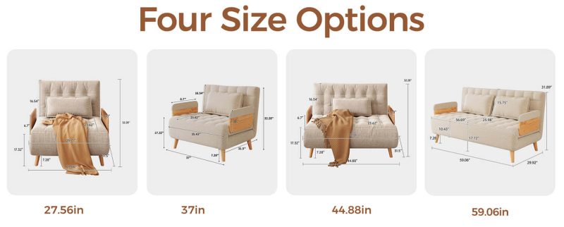 Hausfurn Beige Folding Sofa Bed Convertible Cotton & Linen