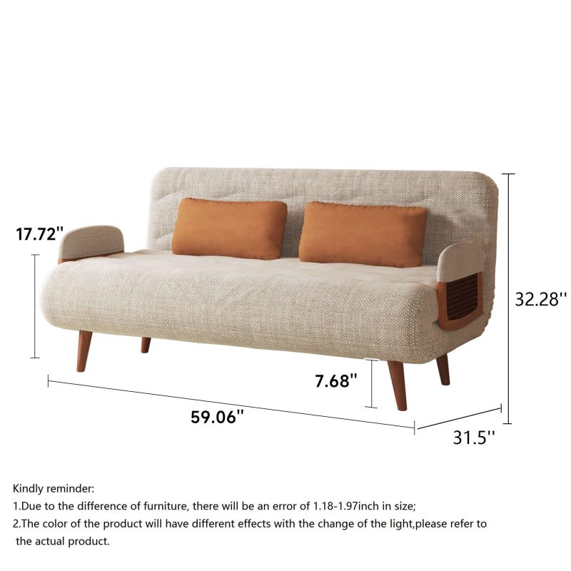 JASIWAY 3-in-1 Beige Folding Sofa Bed Cotton & Linen Convertible Sofa