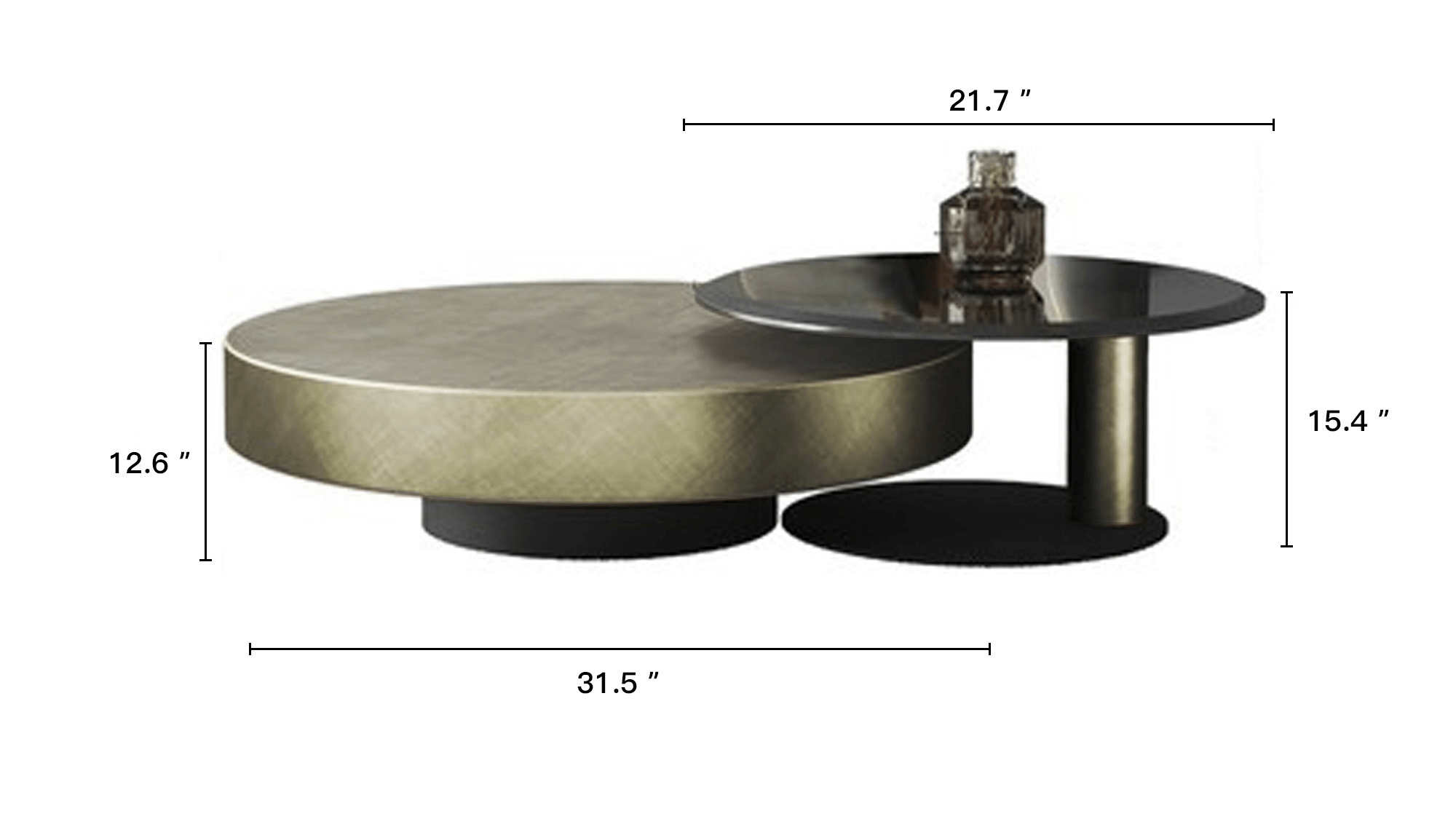 Dimension of Gold & Black 2-Piece Round Nesting Coffee Table Set with Tempered Glass Top