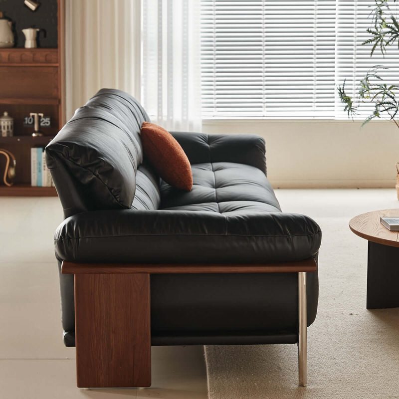 JASIWAY Three-Seater Sofa with Straight-Line Design & Top-grain Leather Upholstery