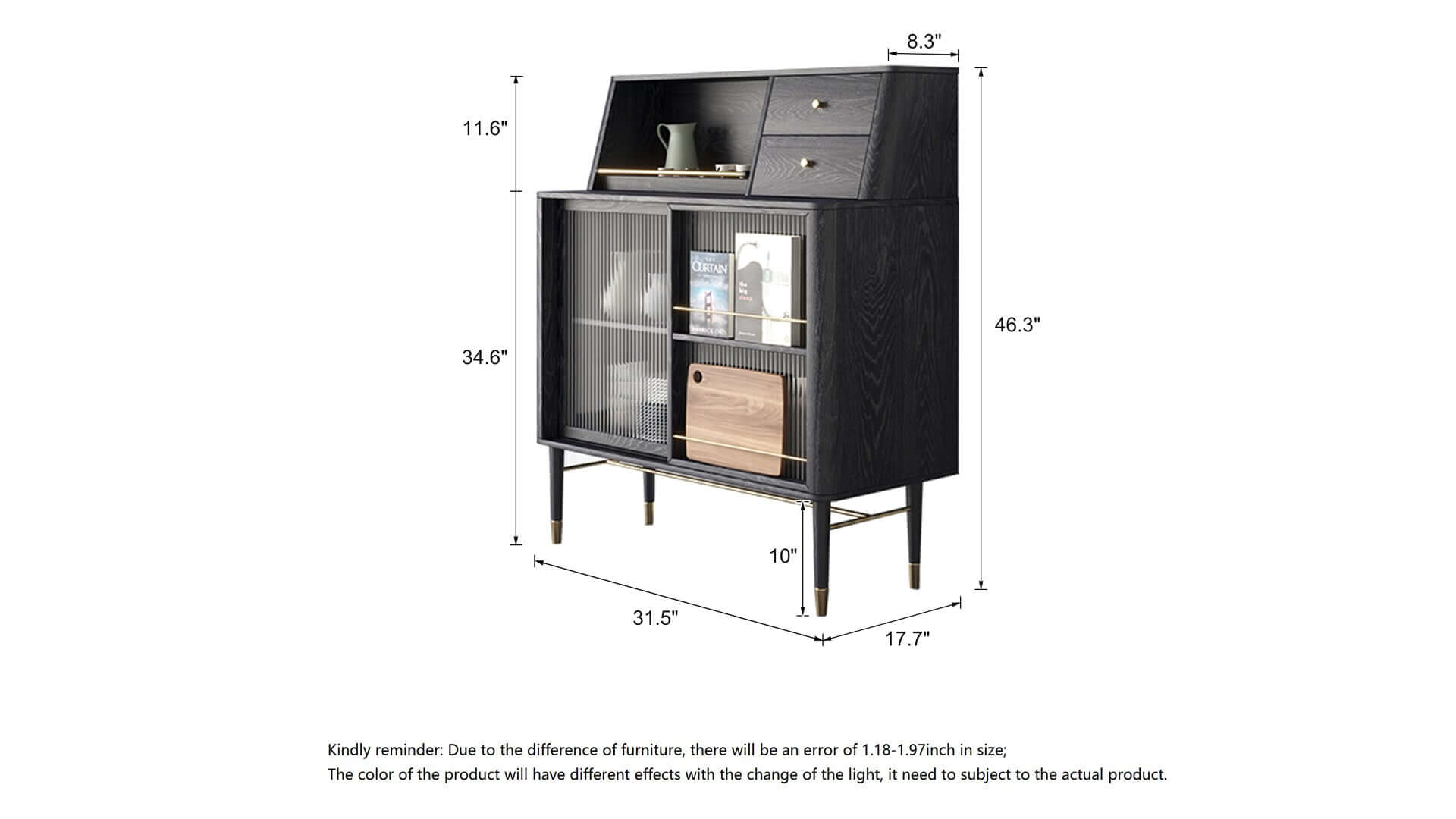 Dimension of Black Side Cabinet Double Large Storages Sideboard