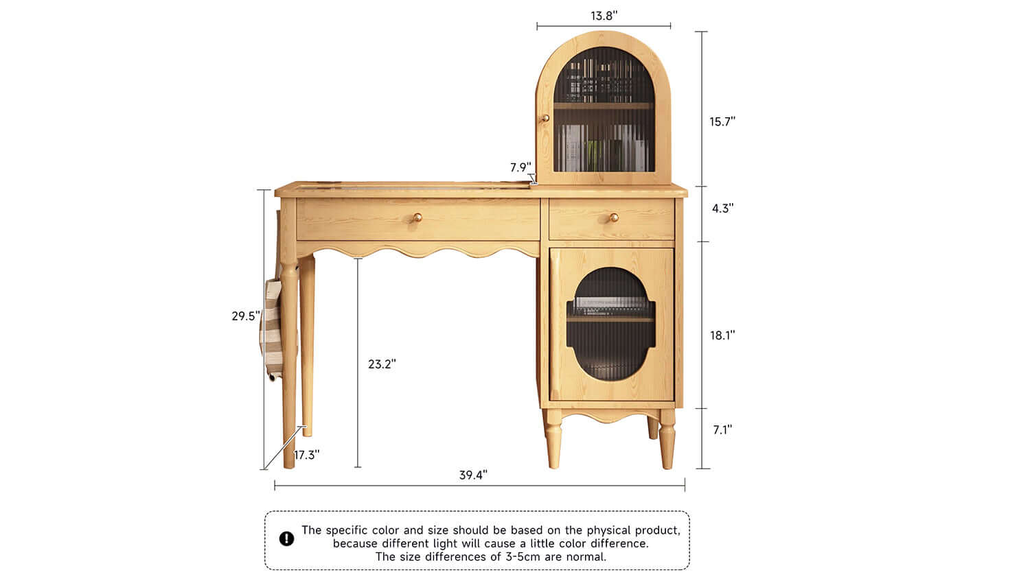 Dimension of Wooden Makeup Vanity Set with Jewelry Storage & Side Cabinet