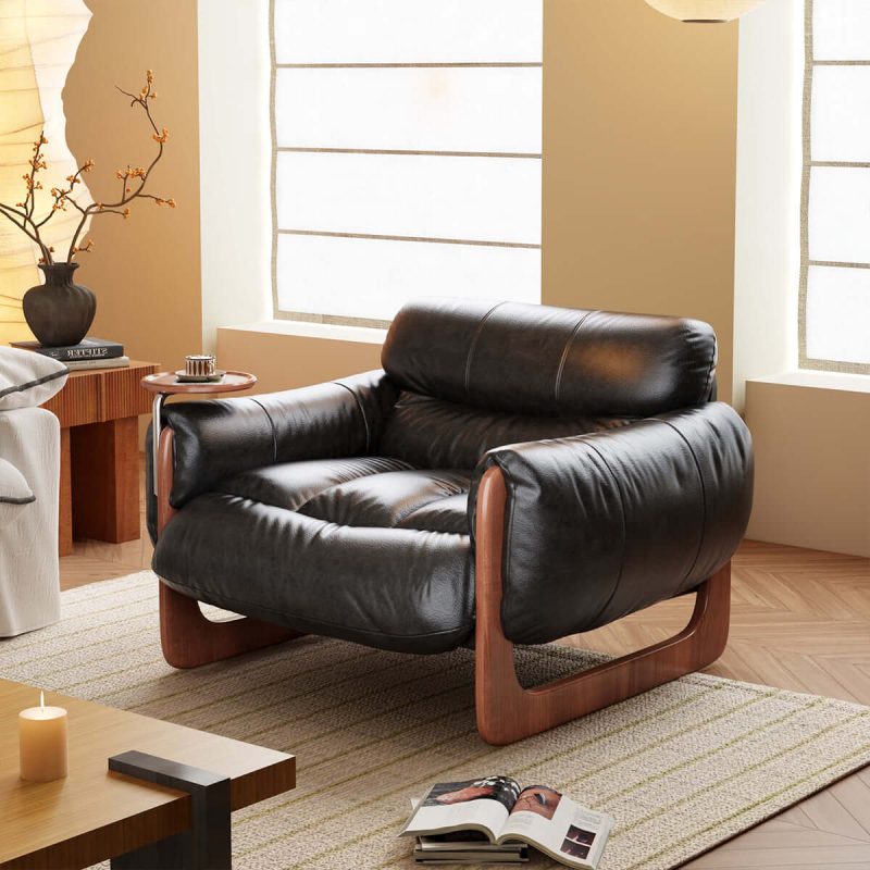 JASIWAY Single Leather Leisure Sofa with Black & Brown Options