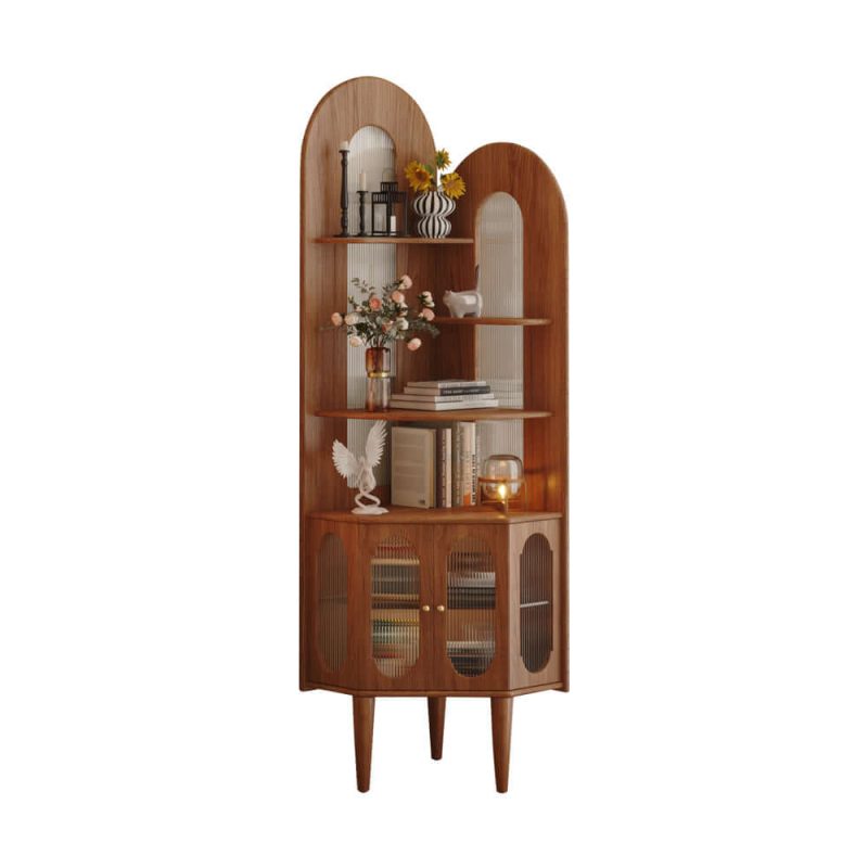JASIWAY Retro Solid Wood Corner Shelf Space-Saving Bookcase for Small Living Spaces