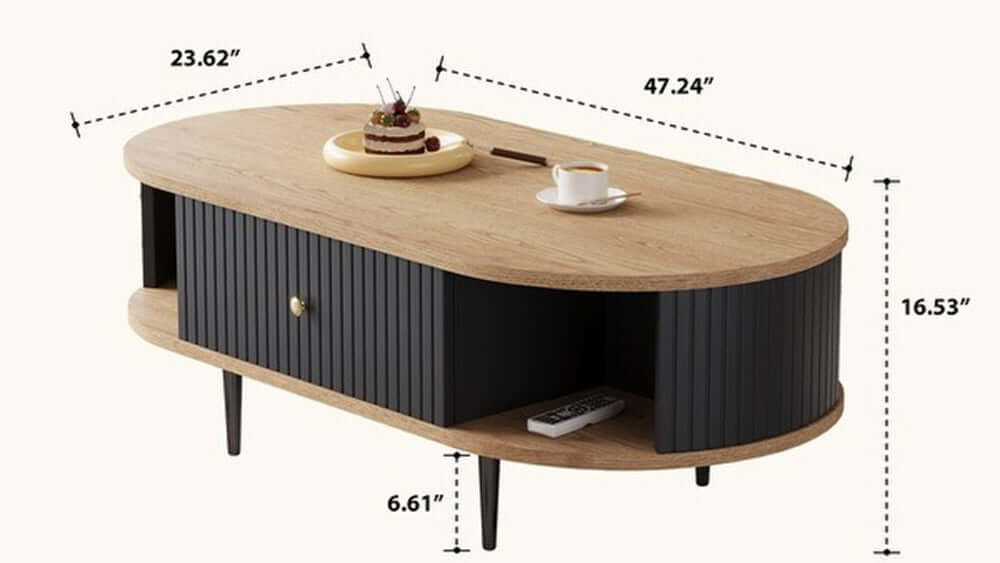 Dimension of Mid-Century Modern Oval Coffee Table with Drawer