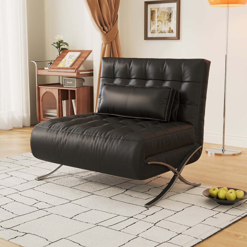 JASIWAY Retro Leather Lazy Barcelona Sofa Chair with Metal Leg