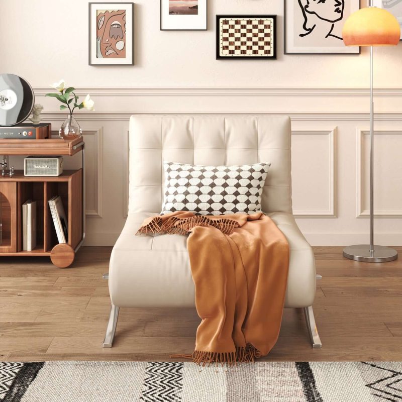 JASIWAY Retro Leather Lazy Barcelona Sofa Chair with Metal Leg