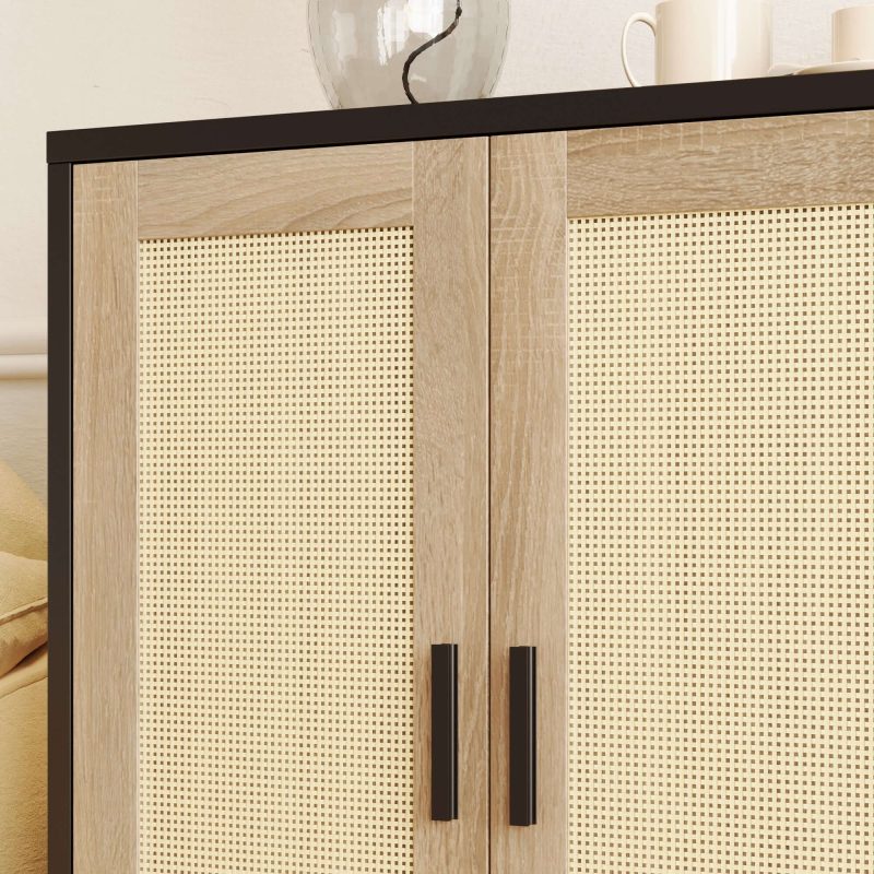 JASIWAY 48.42 Inch Sideboard Cabinet with Rattan Decorated 4-Doors