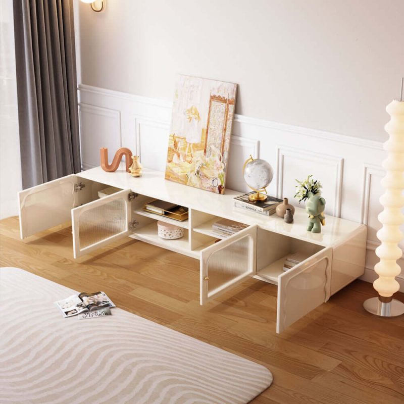 JASIWAY Rectangle Beige 78.7" TV Stand with 4 Doors & Storages