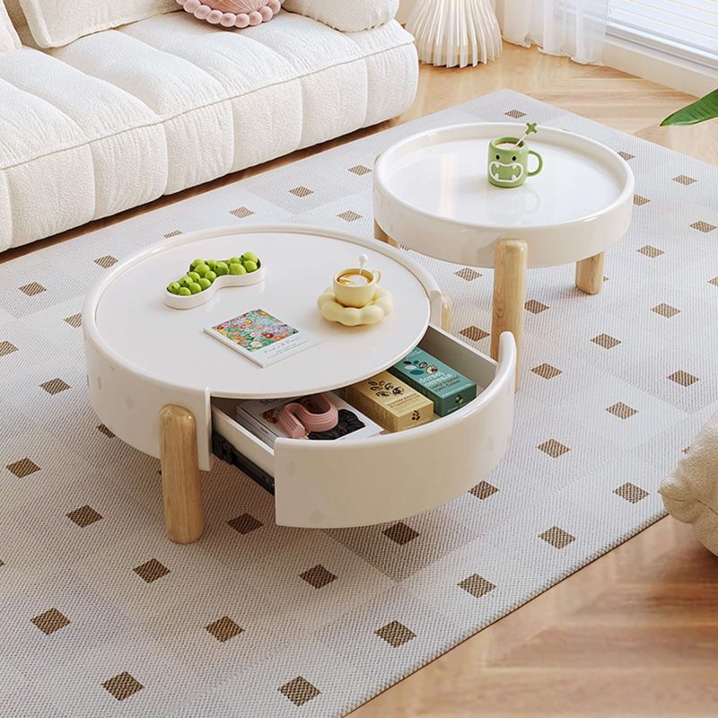 JASIWAY 2-Piece Modern Round Nesting Coffee Table Set with a Drawer & 3 Legs