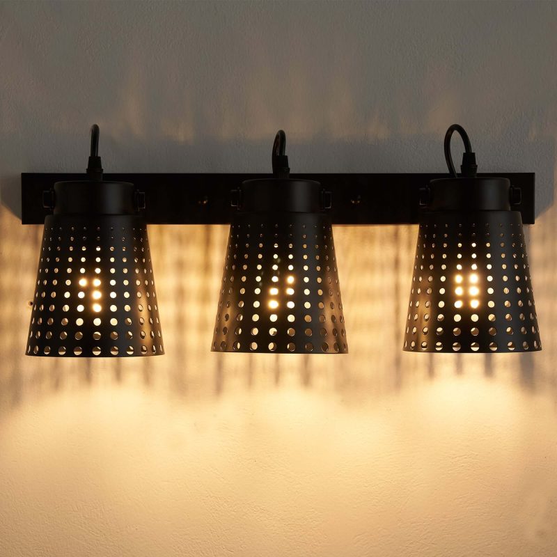 JASIWAY 3-Light Retro Iron Hollow Adjustable Black Industrial Style Plug in Wall Sconce Lighting