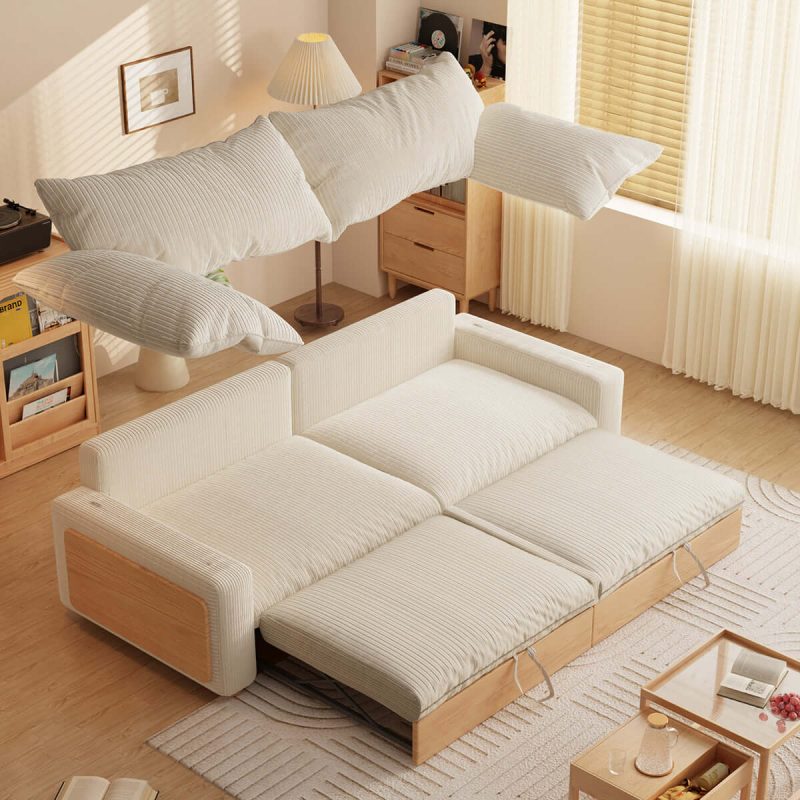 JASIWAY Japandi Pull-out Sofa Bed with Three Fabric Options Available