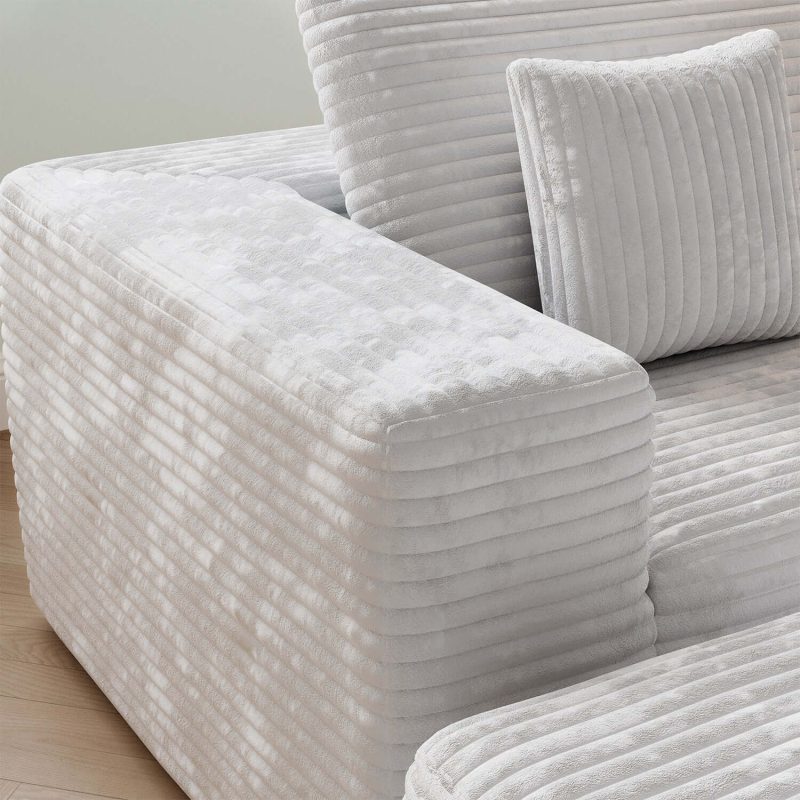 JASIWAY L-shape Beige Color Corduroy Sofa with Ottoman