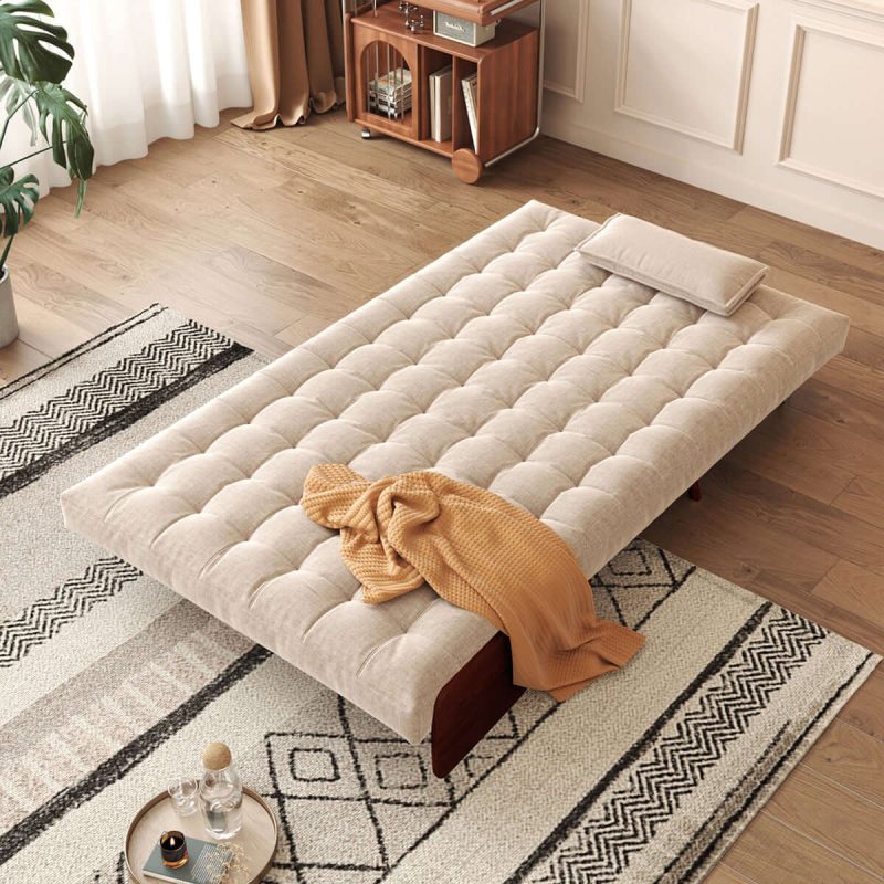 Hausfurn Beige Folding Sofa Bed Convertible Cotton & Linen