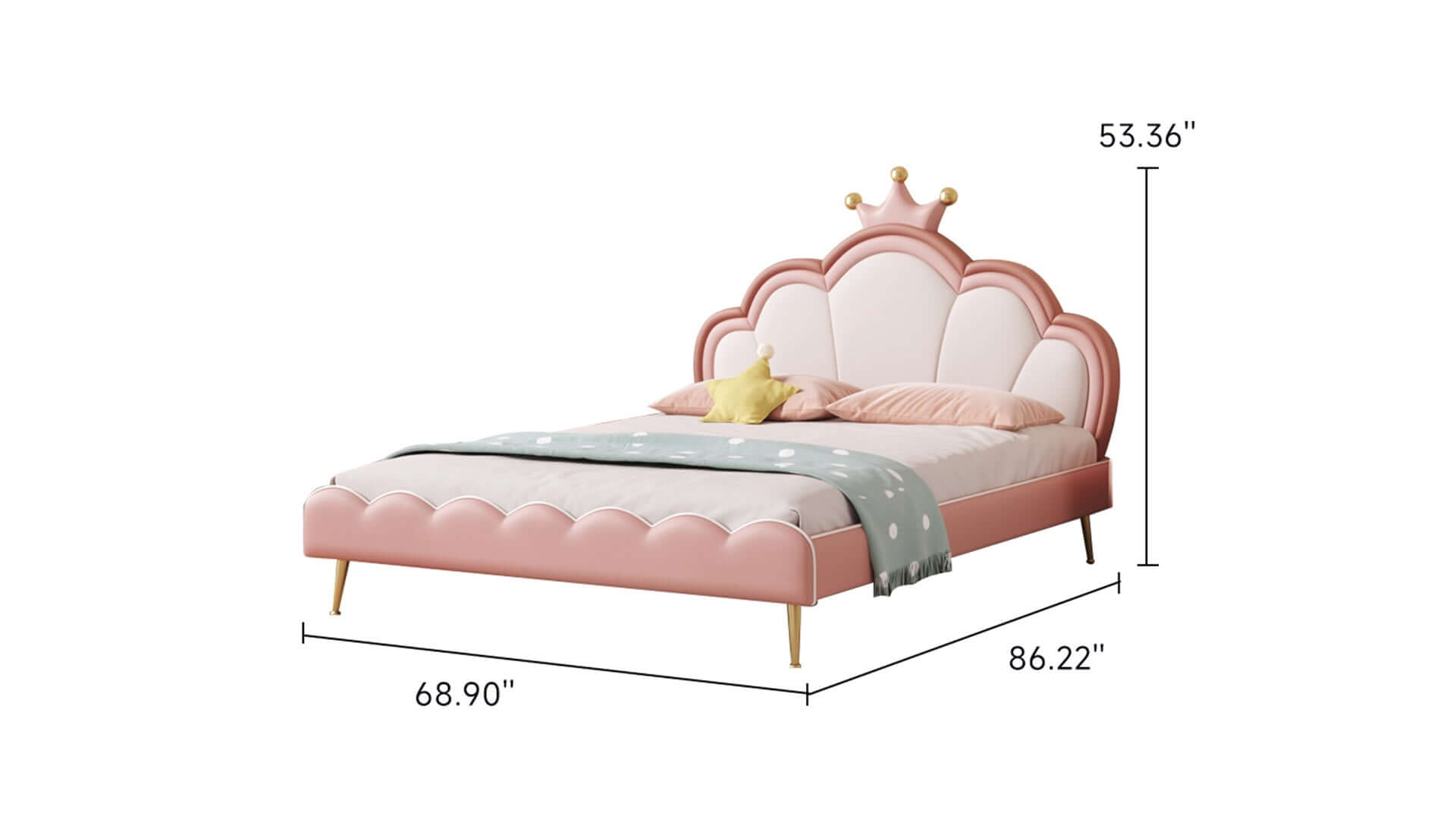 Dimension of Princess Dreamy Pink Children's Bed Luxury Soft Bed