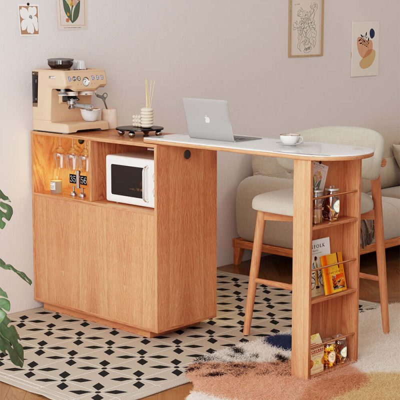 JASIWAY Expandable Solid Wood Bar Table with Mobile Island
