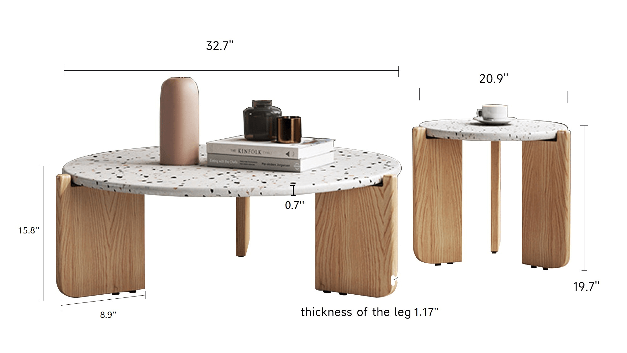 Dimension of Modern Creative Terrazzo End Table Coffee Side Table Set