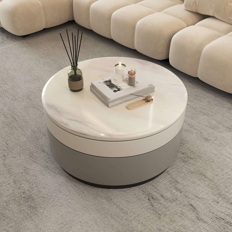 JASIWAY Microcrystalline Stone Top Rotating Round Coffee Table