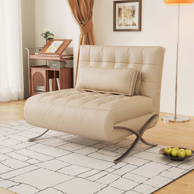 JASIWAY Retro Leather Lazy Barcelona Sofa Chair with Metal Leg