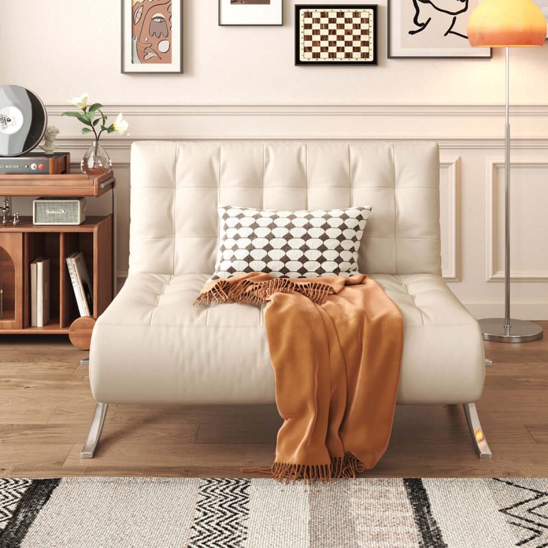 JASIWAY Retro Leather Lazy Barcelona Sofa Chair with Metal Leg