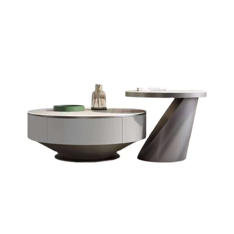 JASIWAY Modern Round Nesting Coffee Table Set of 2 with Drawer & Storage