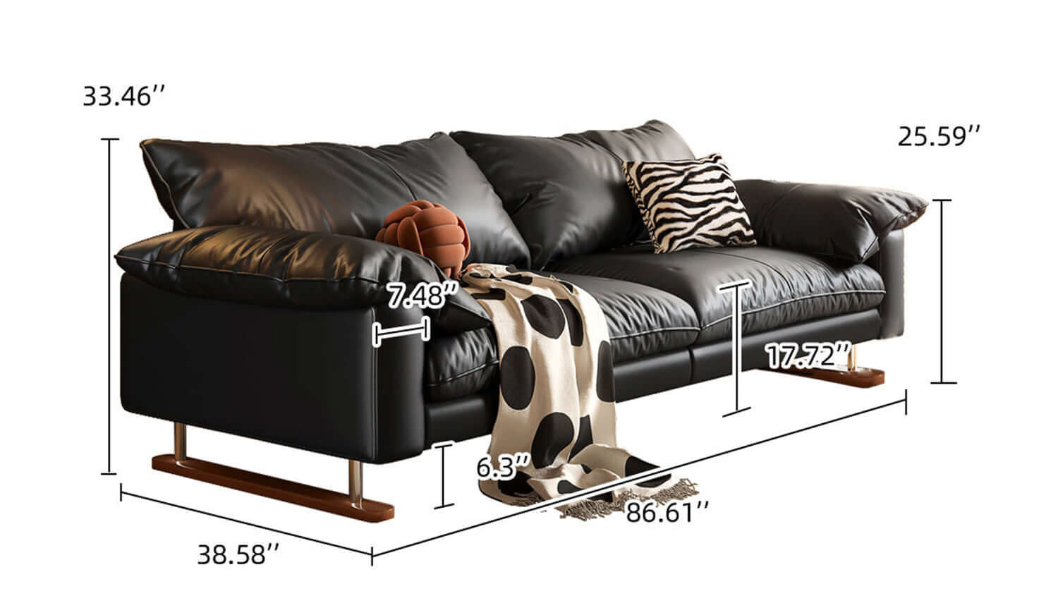Dimension of 86.61" Faux Leather Sofa Vintage Style for Living Room