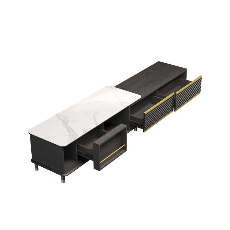 JASIWAY Modern Rectangle TV Stand  Black Media Console with 3 Drawers