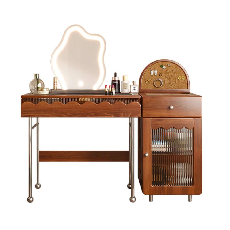 JASIWAY Freely Combinable Solid Wood Makeup Table with Cabinet & LED Mirror